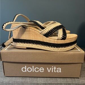 Dolce Vita Black and Natural Woven Platform Sandals